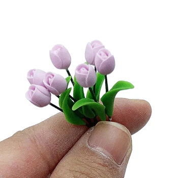 Прекрасный миниатюрный кукольный домик Цветок тюльпана, мини Искусственное зеленое растение для кукольного домика, аксессуары для украшения мебели